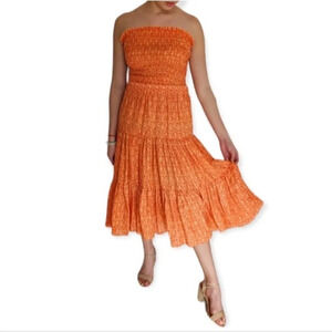 Michael Kors Silk Two Piece Set Tube Top Tiered Midi Skirt Orange 2